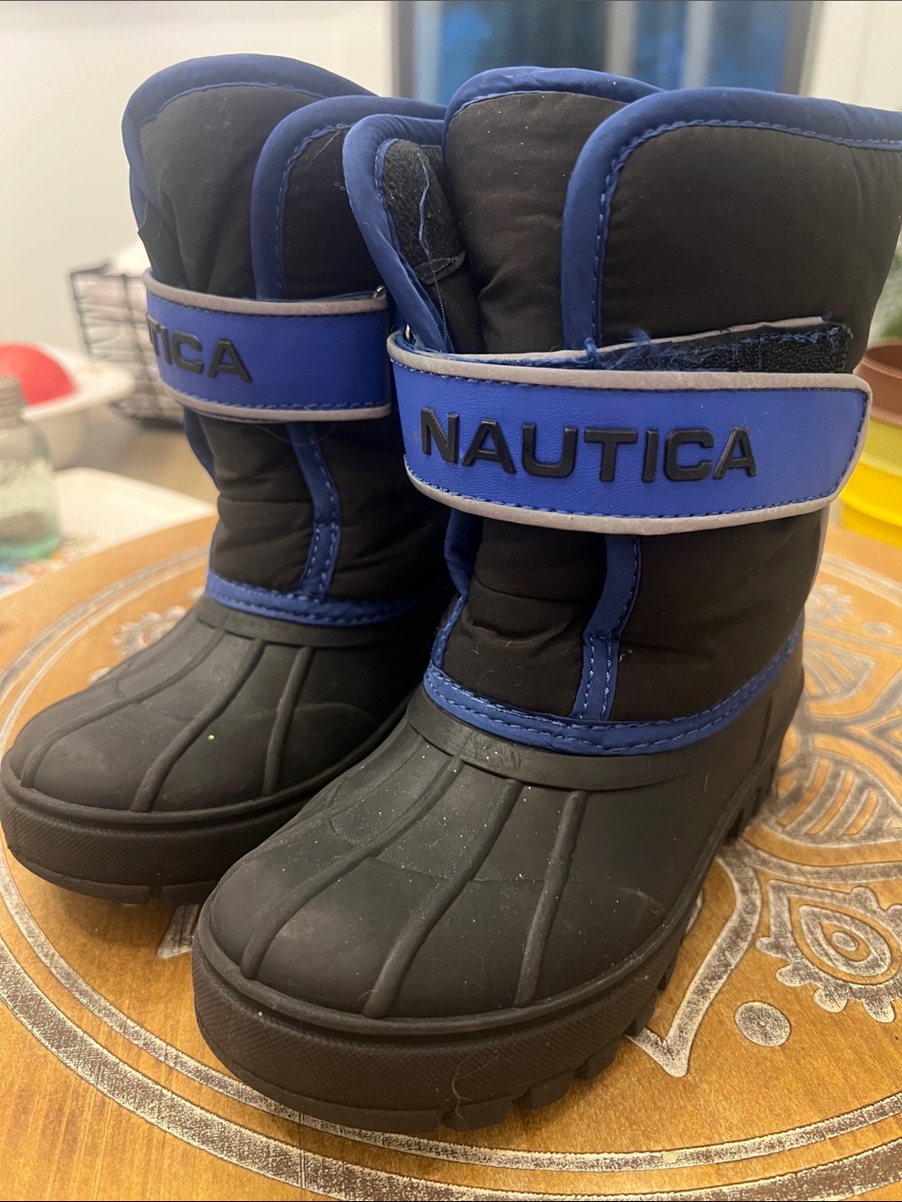 Nautica size 12 Kids Black and Royal Blue and Black Waterproof Winter Boots